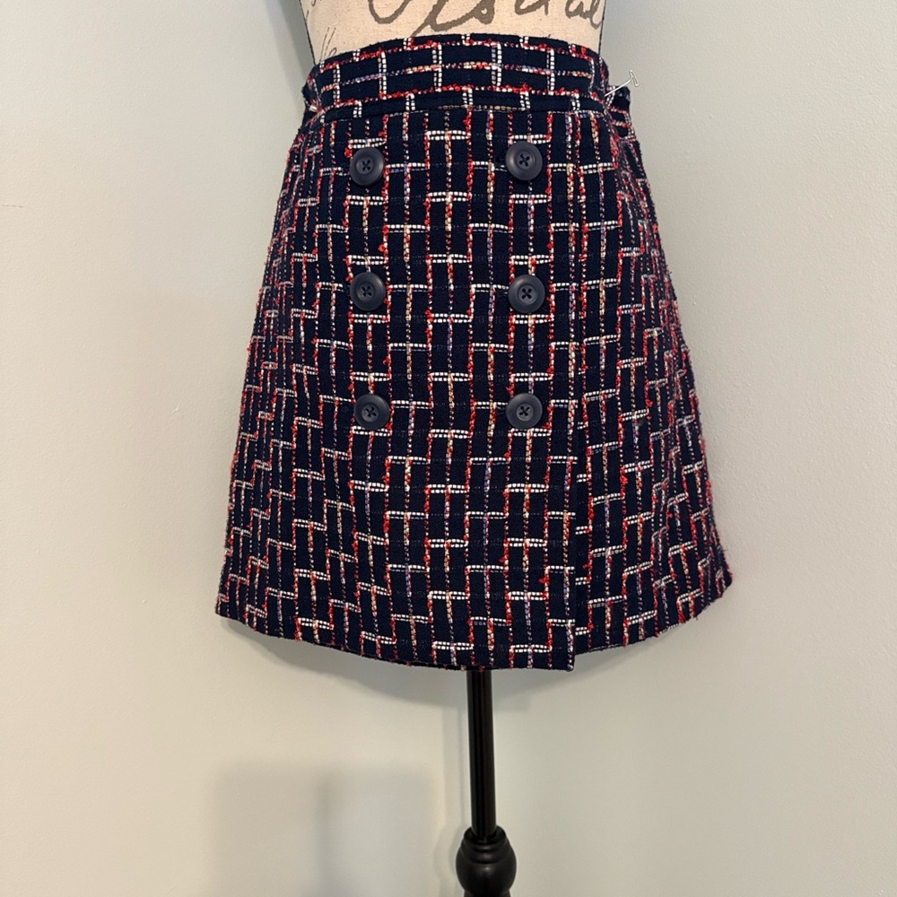 LOFT Navy and Red Patterned Skirt
